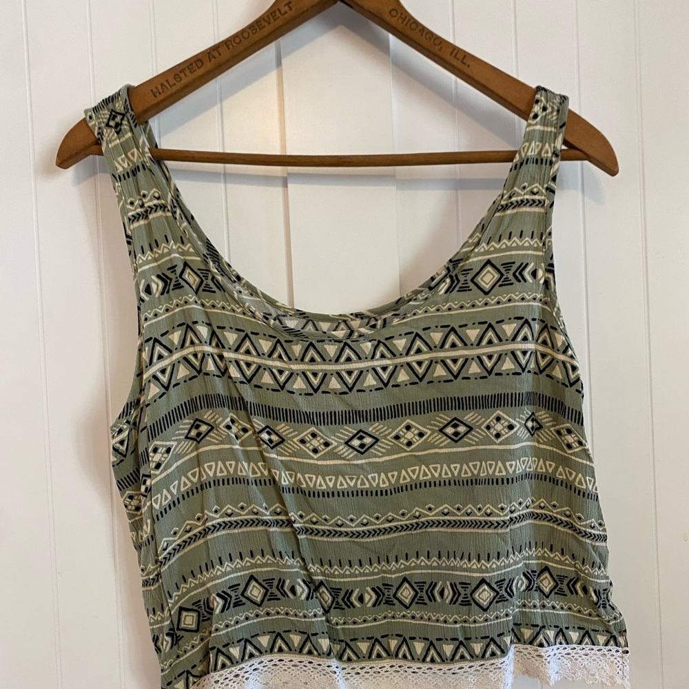 Y2K F21 Olive Green Patterned Tank Top